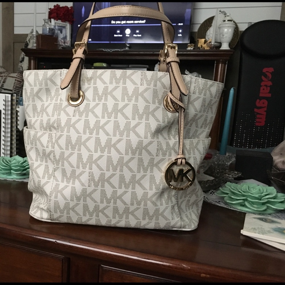 Michael Kors Natural Jet Set Logo-print Signature Tote, Vanilla